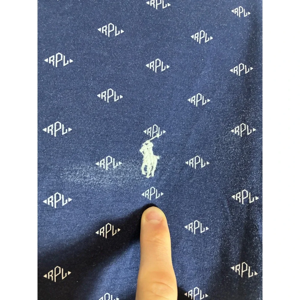 Polo Ralph Lauren Mens Navy Blue RPL Monogram Print Classic Fit Polo Shirt M